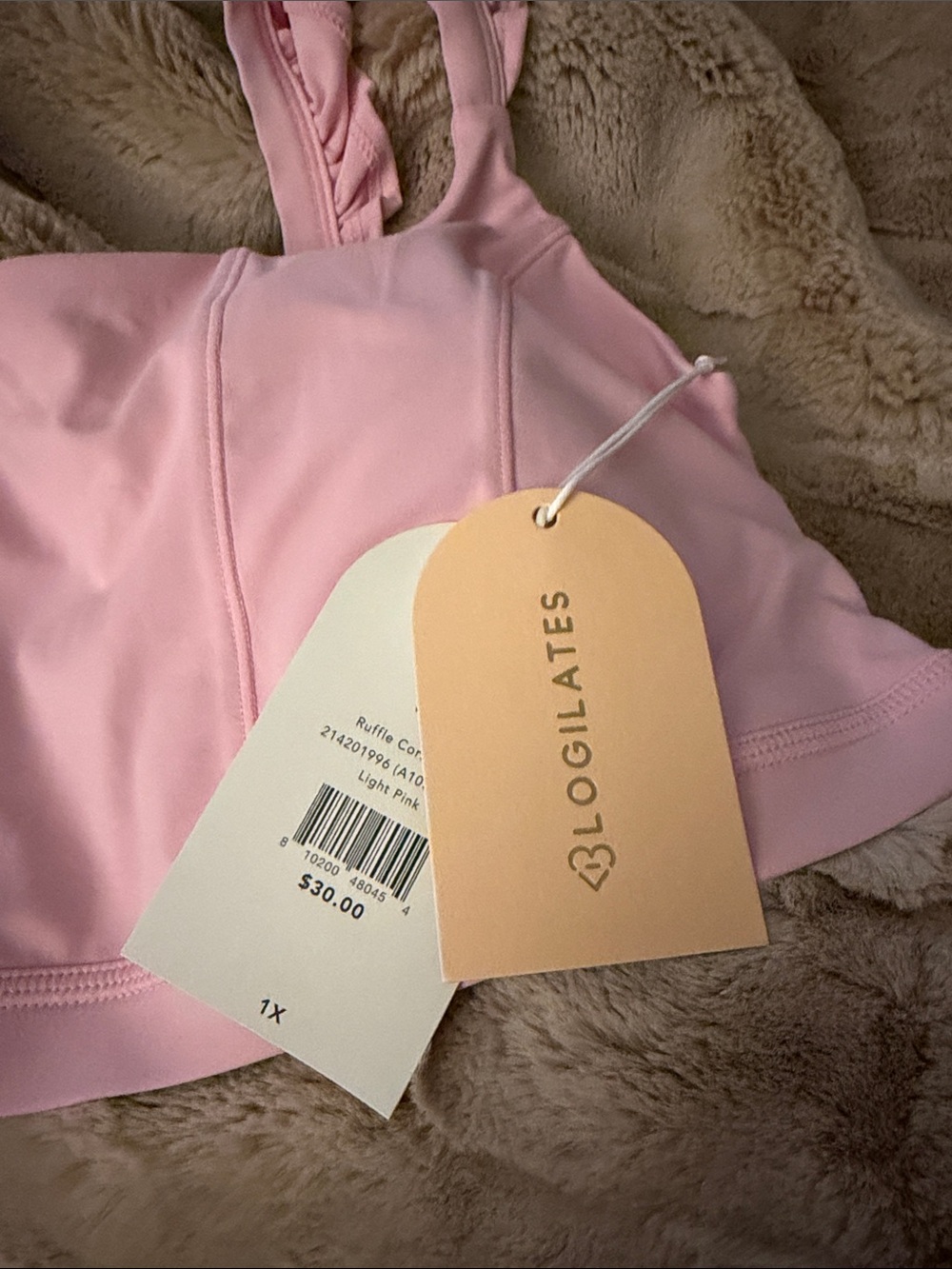 Blogilates Light Pink Ruffle-Strap Sports Bra - Picture 2 of 4